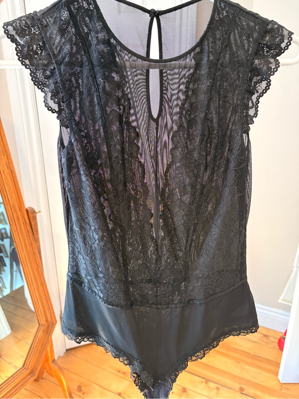 H&M Black Lace Cap-Sleeve Bodysuit